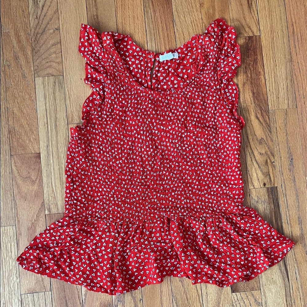 Red Flower-Print Smocked Peplum Blouse